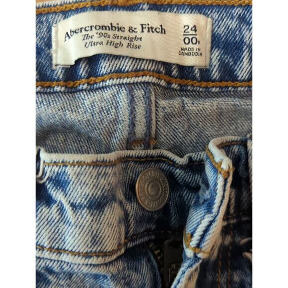 Abercrombie & Fitch Light Wash The 90's Straight Ultra High Rise Jeans Sz 24/00R - Picture 13 of 13